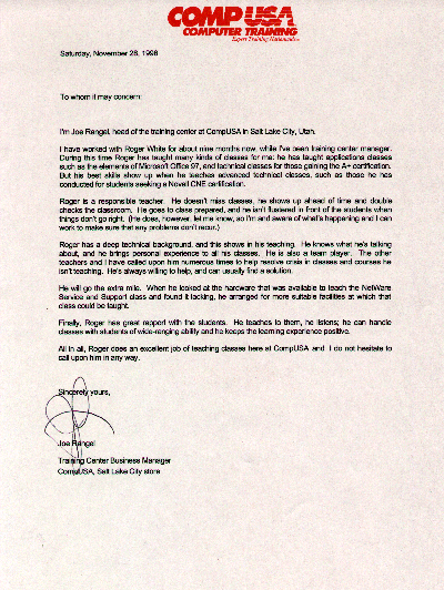 Letter of recommend, CompUSA